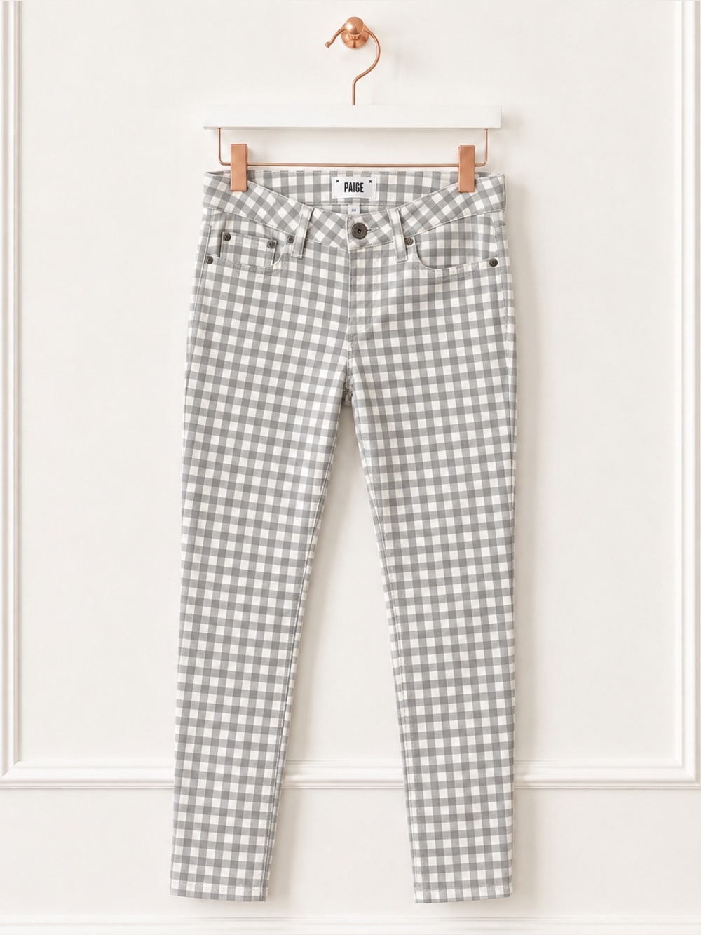 Paige $199 Size 26 Womens Verdugo Ankle Crop Gray White Gingham Skinny Jeans